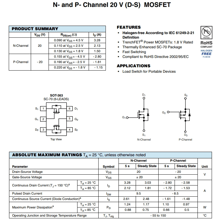 Si1553CDL-T1-GE3參數(shù)、