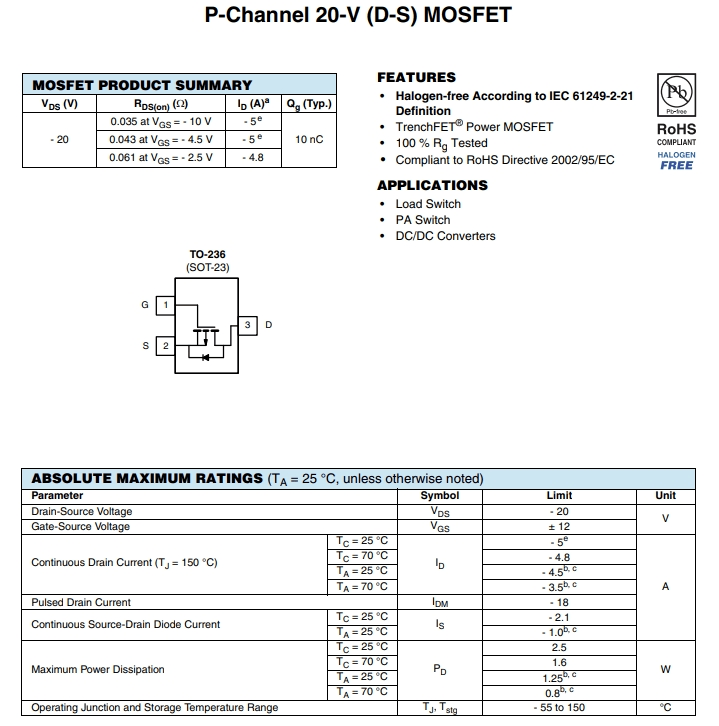SI2301DS-T1-GE3參數(shù) SI2301DS-T1-GE3參數(shù)