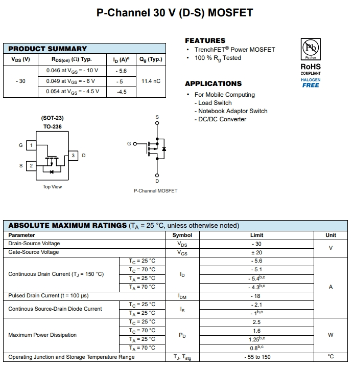 IRLML5203TRPBF參數(shù)