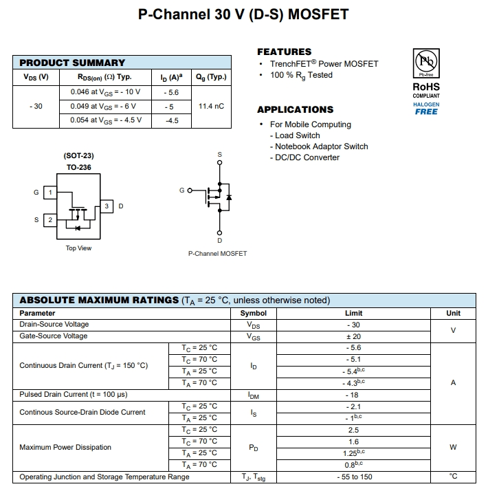 SI2307DS-T1-GE3參數 SI2307DS-T1-GE3參數
