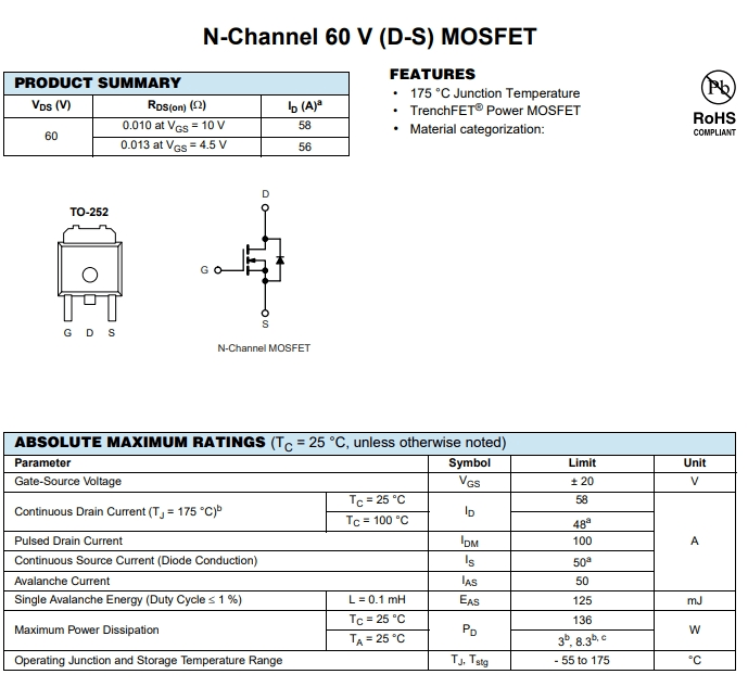 SUD50N06-09L-E3參數(shù) SUD50N06-09L-E3參數(shù)
