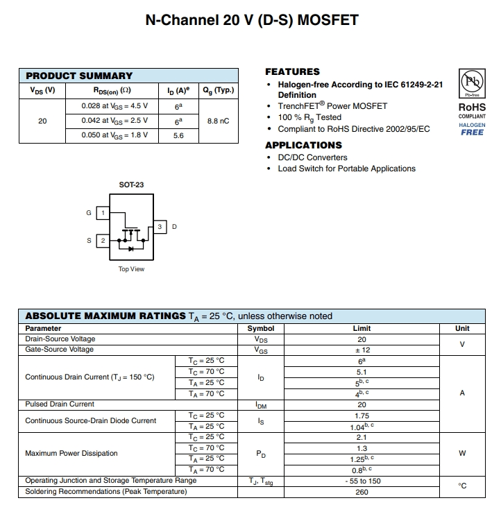 SI2302CDS-T1-GE3參數(shù)