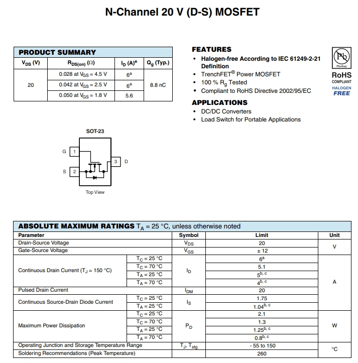 SI2312DS-T1-GE3參數(shù)