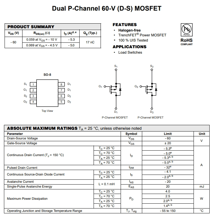 IRF7342TRPBF參數(shù)