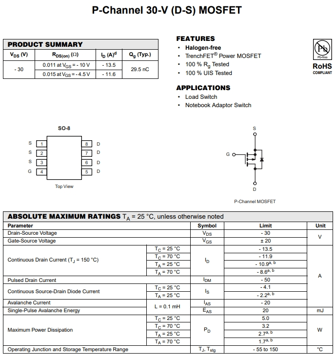 SI4405DY-T1-GE3參數(shù)