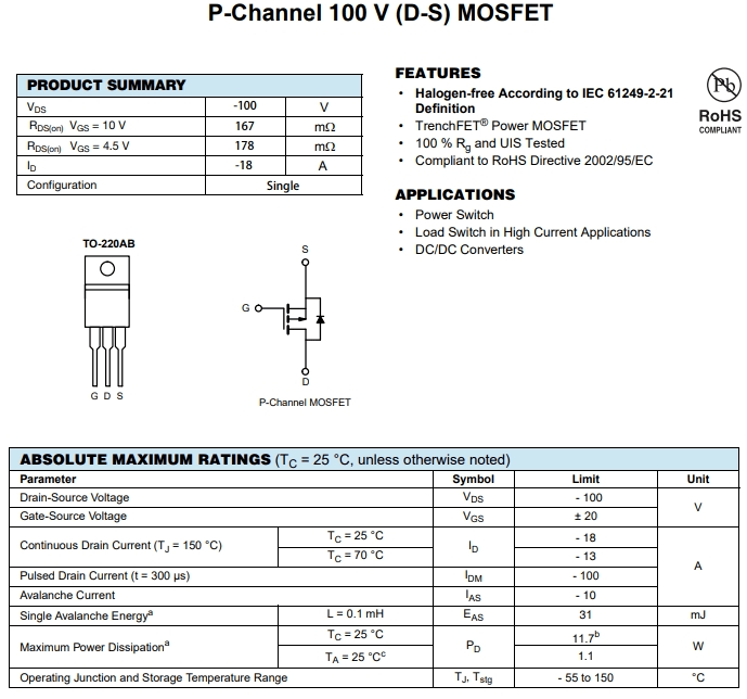 IRF9530NPBF參數(shù)