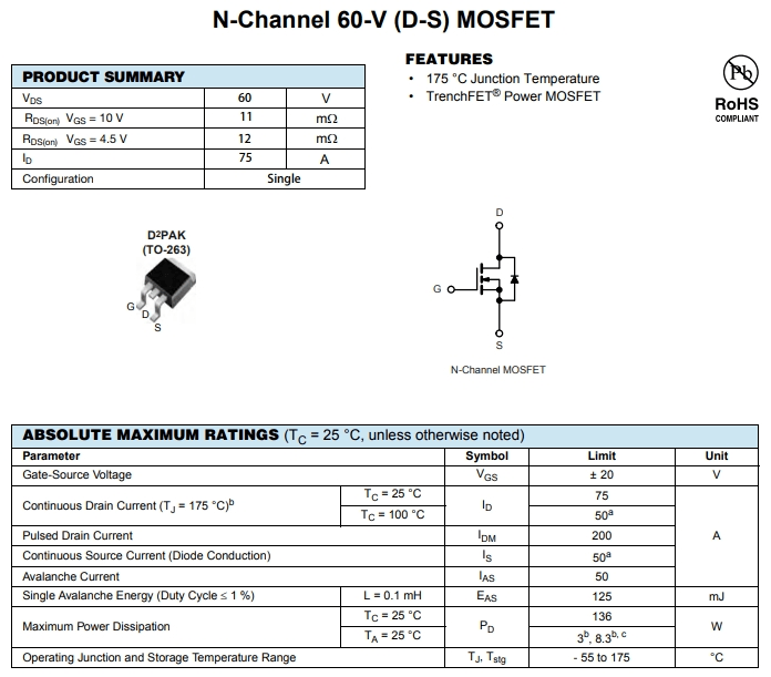 IRFZ48RSP參數(shù)