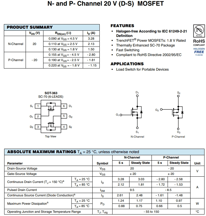 SI1555DL-T1-GE3參數(shù)